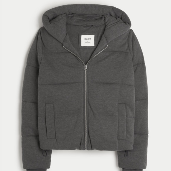 Hollister Charcoal Hooded Puffer Jacket - Picture 1 of 3
